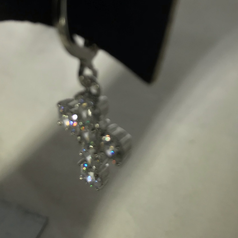 Cross Earrings Stainless Steel White Sapphires - Picture 2 of 4